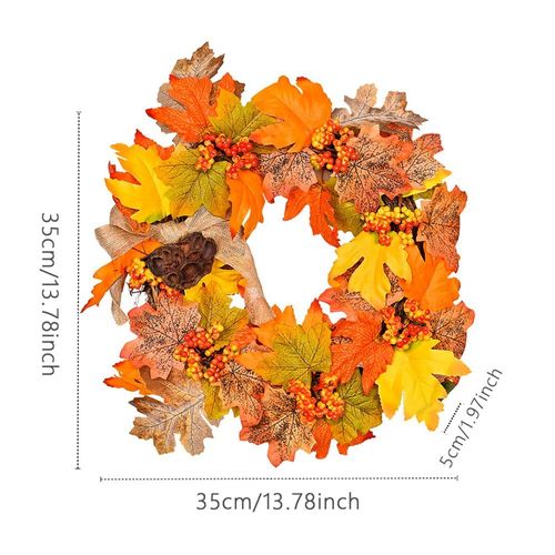 Couronne Décorative De Noël, 13.78 Pouces, Fausses Feuilles D'érable, Citrouille, Fruits Rouges, Guirlande, Pour Thanksgiving