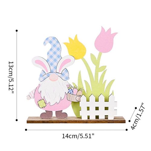 Ornement De Pâques En Bois, Lapin Fleur, Poupée Gnome En Bois, Artisanat, Ornements De Bureau, Cadeau Pour Enfants