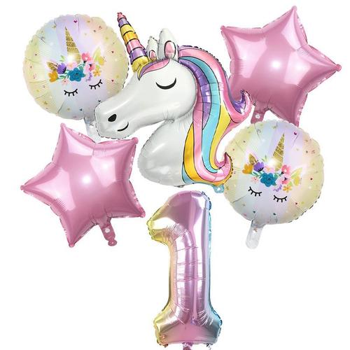 Ballons licorne arc-en-ciel, en aluminium, thème pour 1er enfant, décorations de fête d'anniversaire, réception-cadeau pour bébé, 6 pièces, 32 pouces