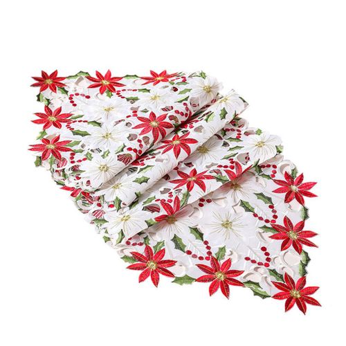 Chemin De Table De Noël Brodé, Motif Floral, Écharpe, Dessus De Table Pour La Maison, Le Dîner Et Le Mariage