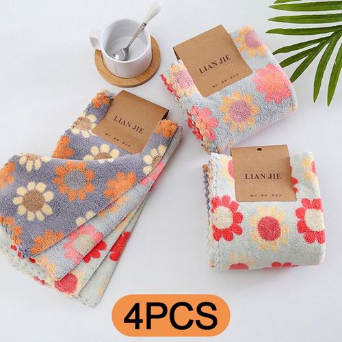 Serviette De Bain En Velours Pour Bébé, 4 Pièces, Carré, Tournesol, Corail, Doux, Vaisselle Suspendue, Pour La Cuisine, Pour Enfants