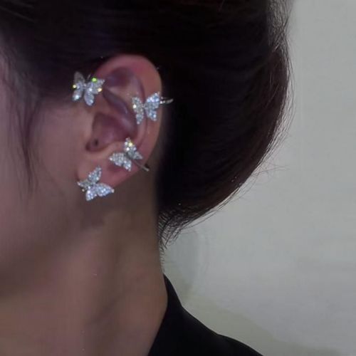 Boucles D'oreilles Papillon En Zircon Brillant Pour Femmes Et Filles, Sans Piercing, Clip D'oreille, Crochet, Bijoux De Fête De Mariage