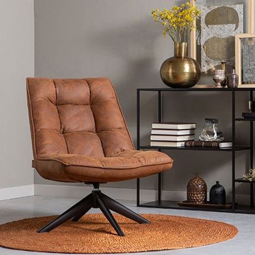 Fauteuil Pivotant 85x70x90 Cm En Pu Marron Capitonné Et Métal