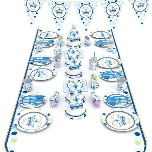 Accessoires De Décoration Pour Banquet D'anniversaire De Garçon, Bannière En Papier Bleu, Chapeau D'anniversaire, Fournitures De Table Pour Gâteau, 66 Pièces/Ensemble