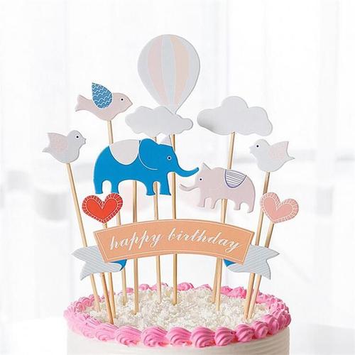Décoration De Gâteau D'anniversaire Pour Enfants, 1 Pièce, Dessin Animé, Éléphant, Oiseau, Lapin, Hibou, Fille, Inserts De Cupcake, Carte Cadeaux De Fête