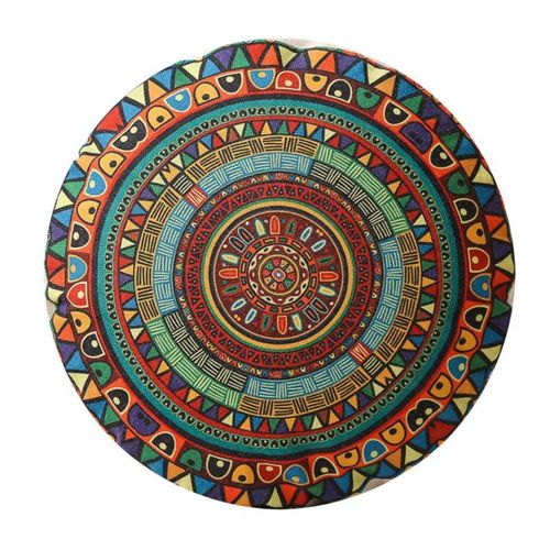 Grand Coussin De Sol Rond Mandala, Pouf De Siège À Fleurs Tribales Colorées