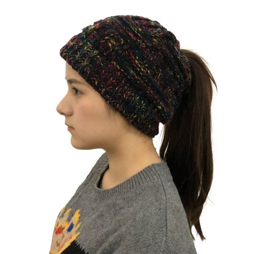 Bonnet En Crochet Pour Femme, À La Mode, Chignon, Queue De Cheval, Tricot, Ski, Extensible, Sans Avant, Hiver