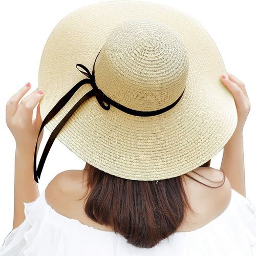 Chapeau De Paille Pour Femmes, Chapeau De Plage, À Bord Large, Pliable, Protection Solaire, Été, N¿Ud Papillon, Anti-Uv
