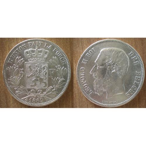 Belgique 5 Francs 1869 Argent Leopold 2 Roi Des Belges Piece