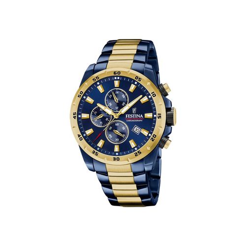 Festina Chrono Sport Montre Homme Chrono Acier Bleu Et Doré F20564/1
