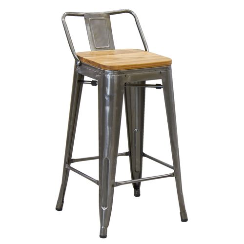 Tabouret En Métal Et Bois D'orme Huilé