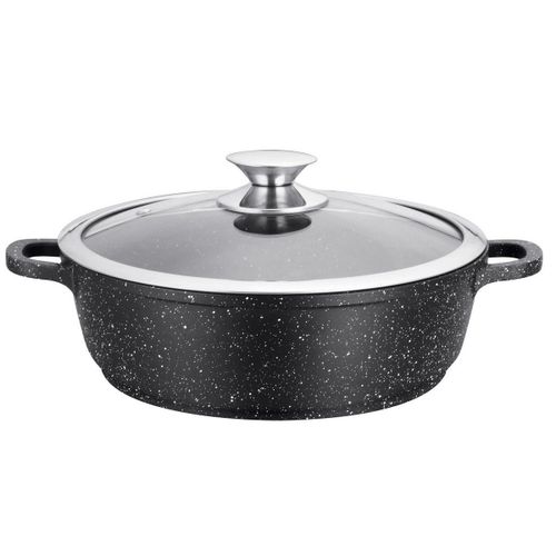 Kamberg - 0008041 - Sautoir 28cm - Fonte D'aluminium - Revêtement Type Pierre - Couvercle En Verre - Tous Feux Dont Induction - Sans Pfoa