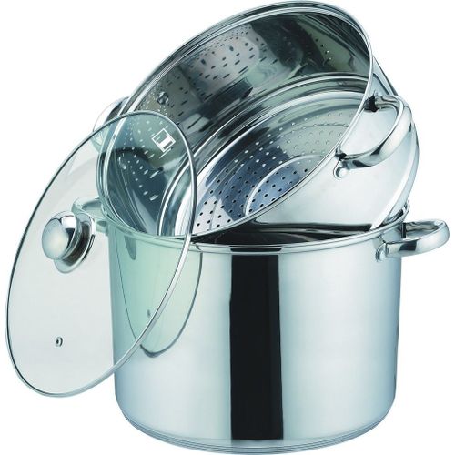 Kamberg - 0008070 - Couscoussier / Cuit Vapeur / Faitout 3 En 1 -Diamètre 22 Cm - 6 Litres - Acier Inoxydable Haute Qualité - Couvercle En Verre - Tous Feux Dont Induction