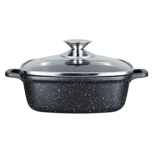Kamberg - 0008100 - Faitout Carré 20 X 20 Cm - Fonte D'aluminium - Revêtement Pierre - Couvercle En Verre - Tous Feux Dont Induction - Sans Pfoa