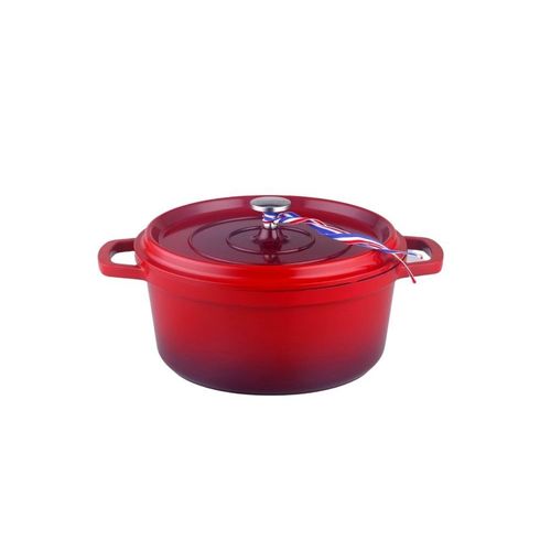 Kamberg - 0008186 - Cocotte Ø 16 Cm Ronde Rouge Flammée - Fonte D'aluminium - Revêtement Pierre - Tous Feux Dont Induction - Sans Pfoa