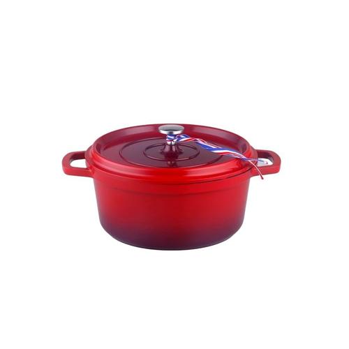 Kamberg - 0008188 - Cocotte Ø 24 Cm Ronde Rouge Flammée - Fonte D'aluminium - Revêtement Pierre - Tous Feux Dont Induction - Sans Pfoa