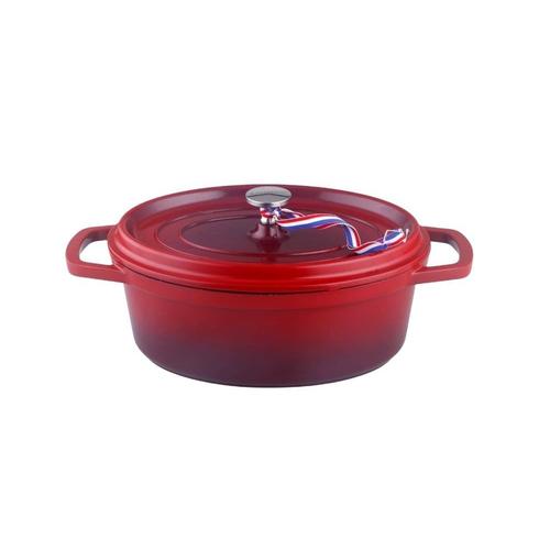 Kamberg - 0008190 - Cocotte Ø 26 Cm Ovale Rouge Flammée - Fonte D'aluminium - Revêtement Pierre - Tous Feux Dont Induction - Sans Pfoa