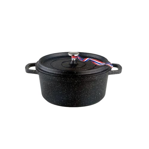 Kamberg - 0008193 - Cocotte Ø 16 Cm Ronde Noire - Fonte D'aluminium - Revêtement Pierre - Tous Feux Dont Induction - Sans Pfoa