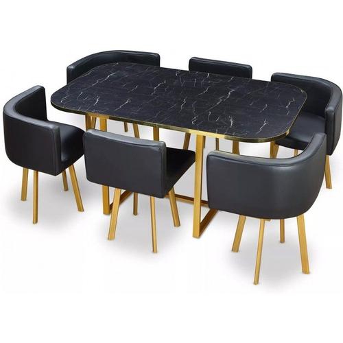 Ensemble Table À Manger + 6 Chaises Encastrable Popup Xl - Marbre Noir