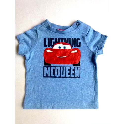 T-Shirt Cars Mc Queen Coton Bleu Chiné Voiture Rouge Disney Bébé 1/ 3 Mois Manches Courtes