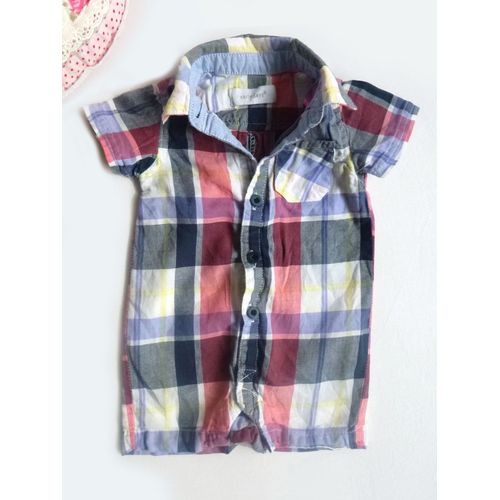 Grenouillère Carreaux Short Early Days 6 / 9 Mois Combinaison Chemisier Chic Coton Manches Courtes