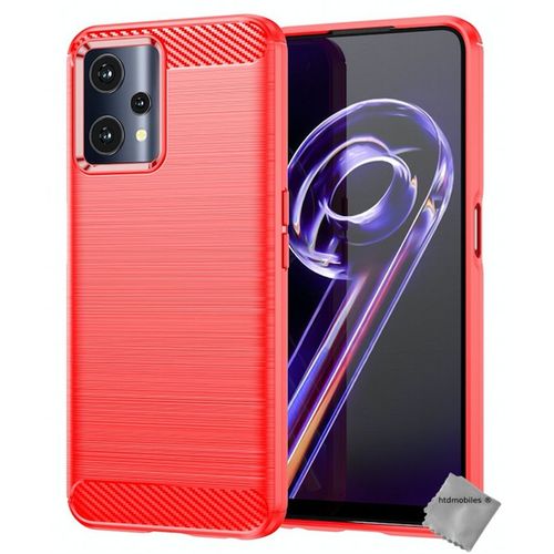 Housse Etui Coque Silicone Gel Carbone Pour Realme 9 Pro 5g + Verre Trempe - Rouge