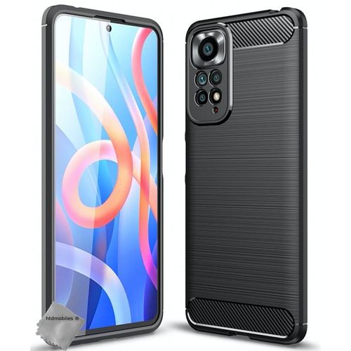 Housse Etui Coque Silicone Gel Carbone Pour Xiaomi Redmi Note 11 4g / Redmi Note 11s + Verre Trempe - Noir