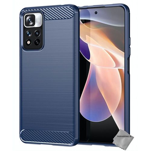 Housse Etui Coque Silicone Gel Carbone Pour Xiaomi Redmi Note 11 Pro+ Plus 5g + Film Ecran - Bleu Fonce