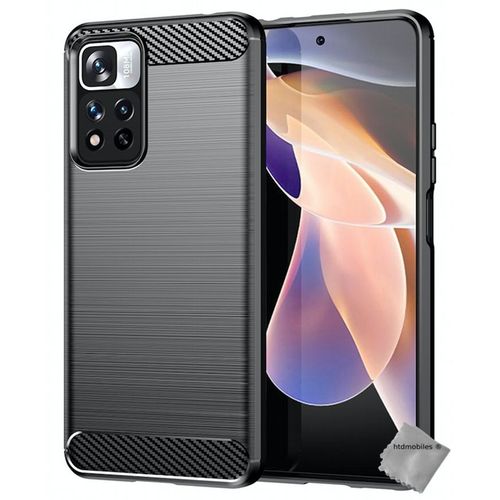 Housse Etui Coque Silicone Gel Carbone Pour Xiaomi Redmi Note 11 Pro+ Plus 5g + Verre Trempe - Noir