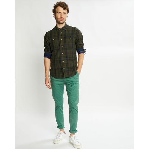 Pantalon Chino Super Slim Fit En Coton Bio Mélangé Stretch Vert Moyen