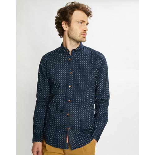 Chemise Slim Fit En Popeline Imprimée Bleu Marine