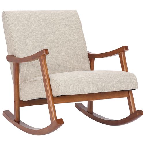 Fauteuil À Bascule Style Rocking Chair En Tissu Crème Et Pied En Bois Fab10067