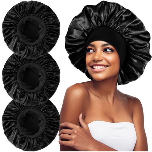 Paquet De 3 Bonnets De Couchage Élastiques Respirants À Larges Bords De Couleur Le Noir