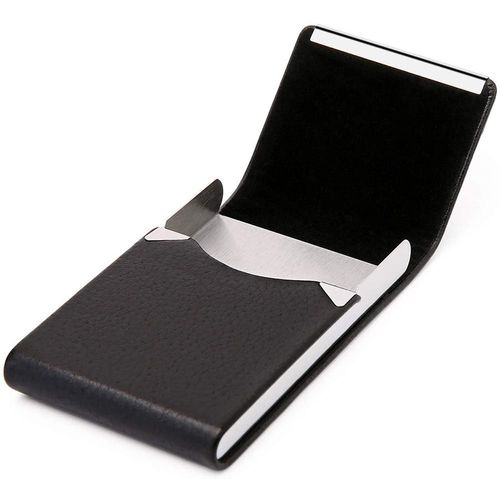 Porte-Cartes De Visite Magnétique Mince En Pu Le Noir