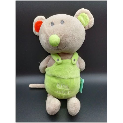 Doudou Peluche - Souris Beige Verte Premaman Orchestra - Grelot Little Cuddle - Env. 28 Cm