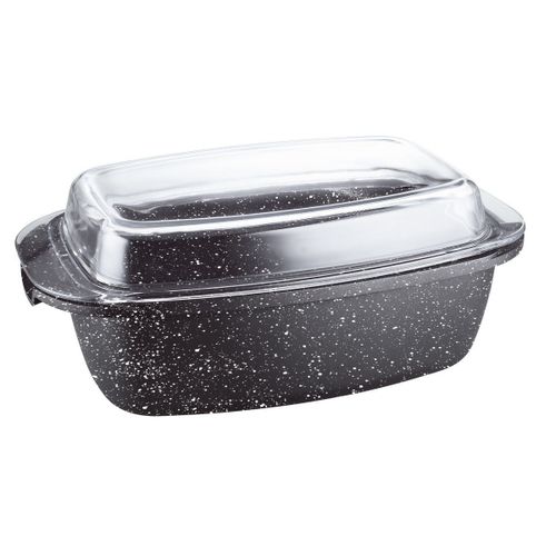 Kamberg - 0008048 - Plat À Four 40 X 22 X 16 Cm - Fonte D'aluminium - Revêtement Type Pierre - Couvercle En Verre - Tous Feux Dont Induction - Sans Pfoa