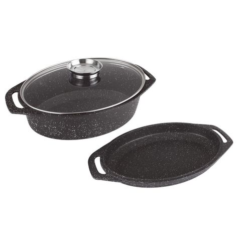 Kamberg - 0008037 - Cocotte Plat À Four 3 Pièces 33.5 X 25 X 9.8 Cm - Fonte D'aluminium - Revêtement Pierre - Tous Feux Dont Induction - Sans Pfoa