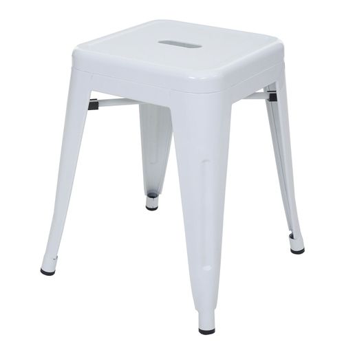 Tabouret En Métal Hwc-A73, Désign Industriel Métallique, Empilable   Blanc