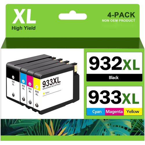 932XL 933XL Pack de 4 Cartouches d'encre compatibles HP 932 933 XL Cartouches Encre pour HP Officejet 6600 6700 6100 7110 7510 7610 7612 (Noir Cyan Magenta Jaune)