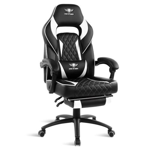 Spirit Of Gamer ? Mustang Series Blanc ? Chaise Gaming - Simili Cuir Capitonné ? Repose Pieds ? Coussins? Inclinable 135°