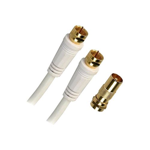 APM - Câble RF - connecteur F mâle pour connecteur F mâle - 5 m - coaxial - blanc