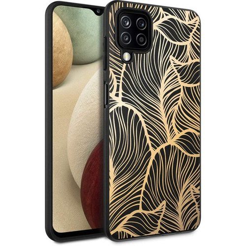 Imoshion Coque Design Samsung Galaxy A12 - Feuilles - Noir / Dorée