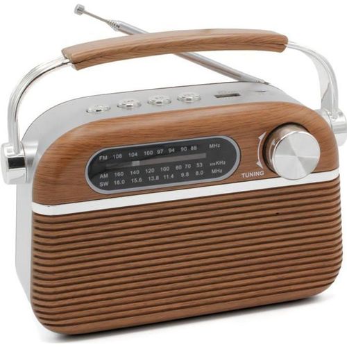 Radio Vintage USB et MP3 + Stations FM-AM-SW - Motif Bois et Inox