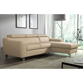 Canapé D'angle Convertible En Cuir Italien De Luxe 5 Places Astoria, Beige, Angle Droit