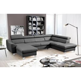 Canapé D'angle Convertible En Cuir Italien De Luxe 7/8 Places Aston, Gris Foncé, Angle Droit