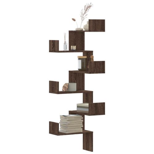 Vidaxl Étagère D'angle Murale Chêne Marron 45x45x147cm Bois Ingénierie