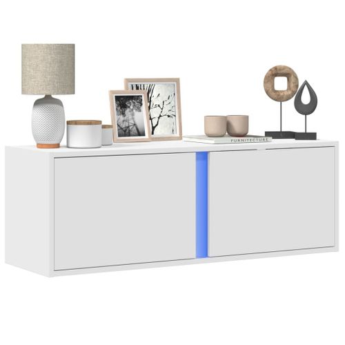 Vidaxl Meuble Tv Mural Avec Lumières Led Blanc 100x31x35 Cm