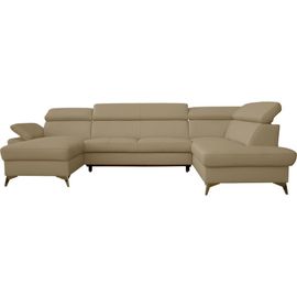 Canapé D'angle Convertible En Cuir Italien De Luxe 7/8 Places Warini Avec Coffre, Beige, Angle Droit