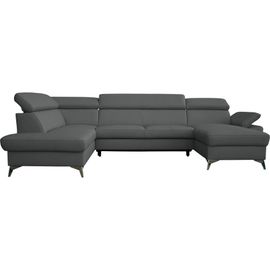 Canapé D'angle Convertible En Cuir Italien De Luxe 7/8 Places Warini Avec Coffre, Gris Foncé, Angle Gauche