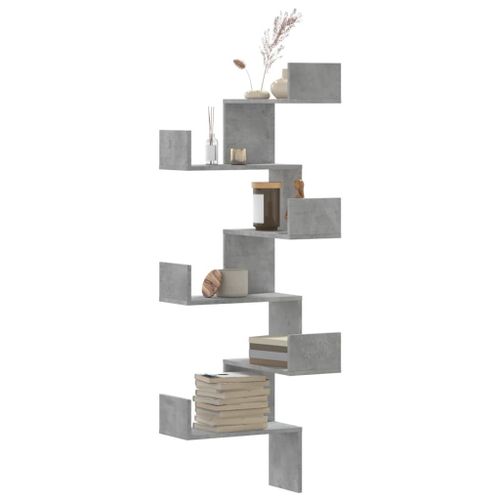 Vidaxl Étagère Murale D'angle Gris Béton 45x45x147cm Bois D'ingénierie
